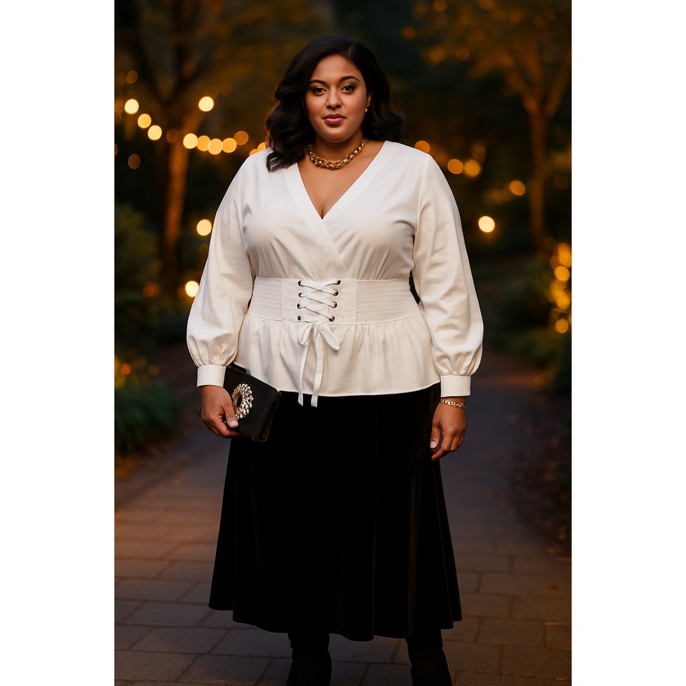 NWT Lane Bryant‎ Size 22 White Cotton Corset Peplum Blouse